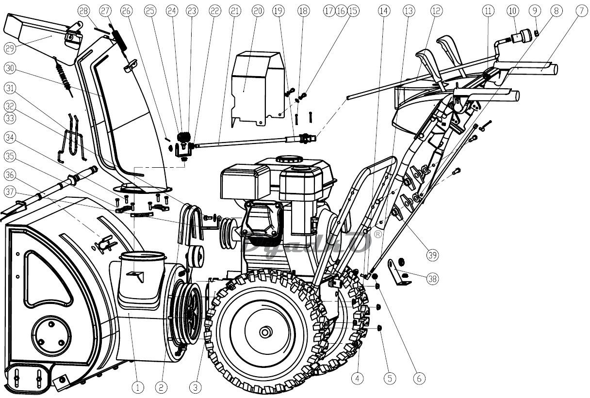 Схема (деталировка) снегоуборщики бензиновые HERZ SB-9E Общая схема ...